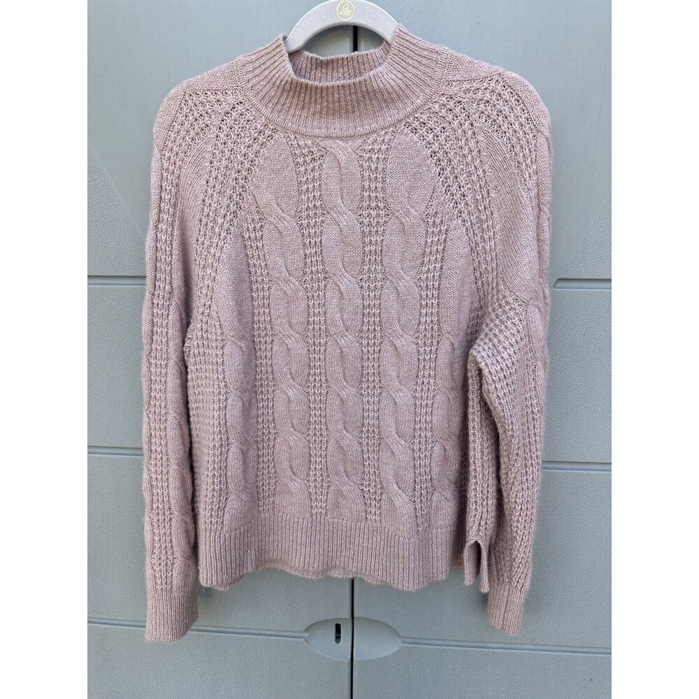 J. Crew Women's Cable Knit Mockneck Sweater Sz M Extra Soft Alpaca Blend Mauve
